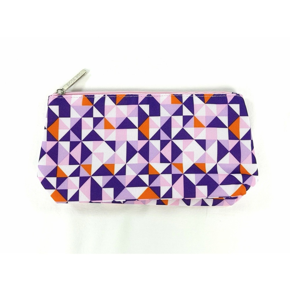 Clinique Cosmetic Zip Bag Makeup Pouch Geometric Pattern Purple Orange Pink New